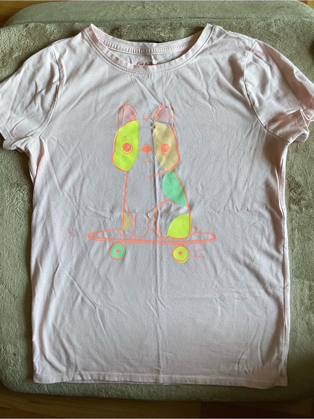 Cat & Jack Light Pink Tee with Neon Dog Skateboard Graphic